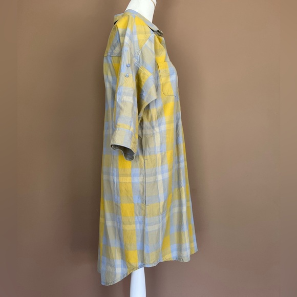 {Prana} Deryn Plaid Shirt Dress in Yellow & Blue Grey - Women's Small - Picture 7 of 14